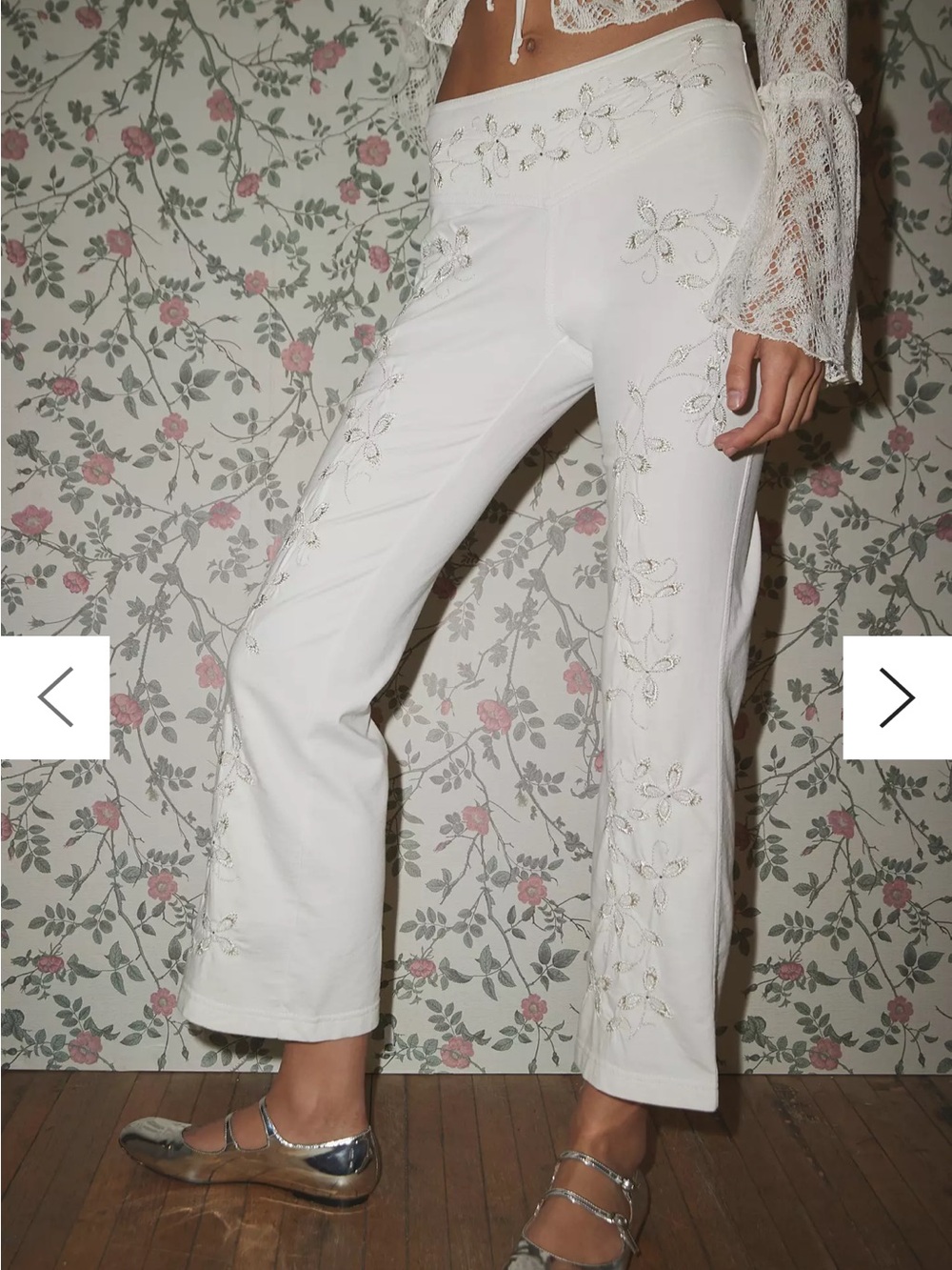 White Silver Embroidered Pants